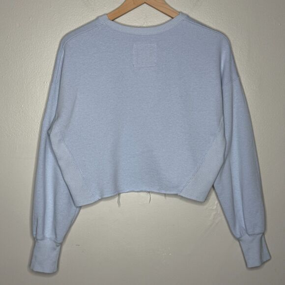 Hollister Womens Crop Sweater Medium Sky Blue‎ California Graphic Beach Boho - Picture 2 of 11
